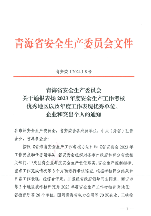 喜報(bào)！2023年度安全生產(chǎn)工作優(yōu)秀企業(yè)和突出個人名單揭曉！